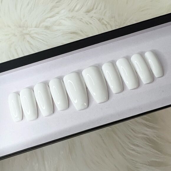 Classic White Glossy Custom Press On Nails | High Quality Nails | Handmade - Picture 1 of 11